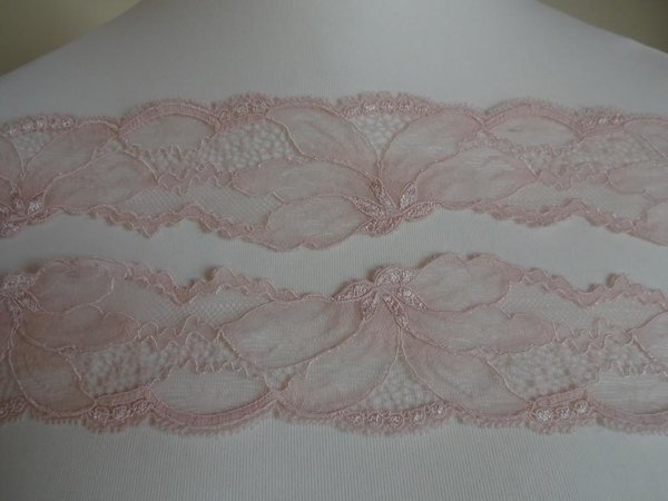 Französische elastische Spitzenborte in lachs rosa 6cm breit