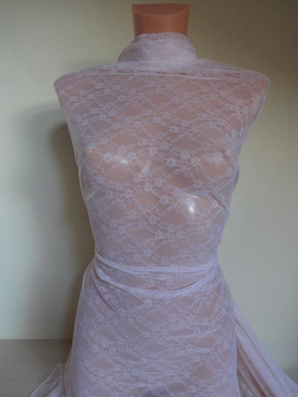 Stoff elastischer stretch Tüll,Mesh,Spitze in zarte rosa mit Blümchen 1,20m breit