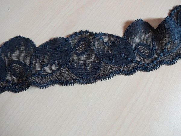 Französische Spitze,Spitzenborte,elastisch,Lace,strech in dunkel tauben blau 6 cm breit