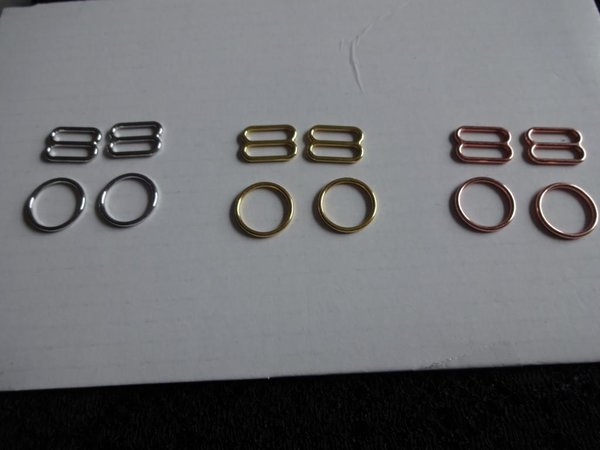 1 Set (2+2)BH Ringe und Schieber Versteller 10mm 3/8" Gold Metall rings sliders