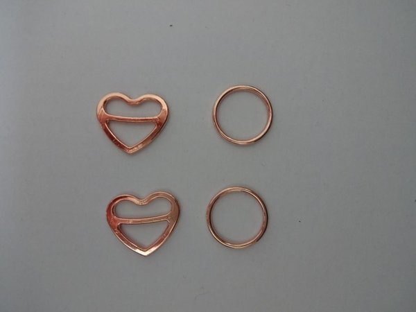 1 Set (2+2)BH Ringe und Herz Schieber Versteller 10mm 3/8" Rose Gold Metall rings sliders