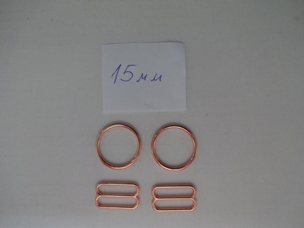 1 Set (2+2)BH Ringe und Schieber Versteller 15mm 5/8"Rose  Gold Metall rings sliders