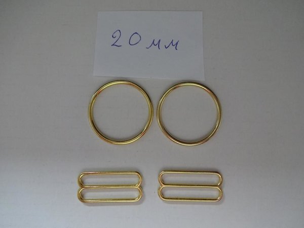 1 Set (2+2)BH Ringe und Schieber Versteller 20mm 3/4" Gold Metall rings sliders