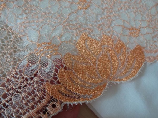 Materialpaket de Luxe aus Stoff ,Spitze ,Gummiband für Slip in weiß orange