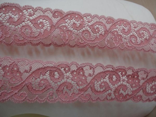 Französische elastische Spitze,Spitzenborte,Lace Pink Grapefruit 5,5cm breit