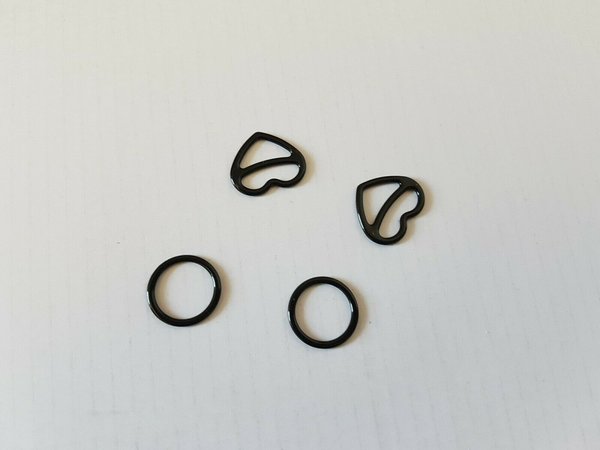 1 Set (2+2)BH Ringe und Herz Schieber Versteller 12mm 1/2" schwarz Metall rings sliders