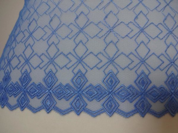 Nicht elastische bestickte Tüll Spitze in Enzian blau 18cm breit