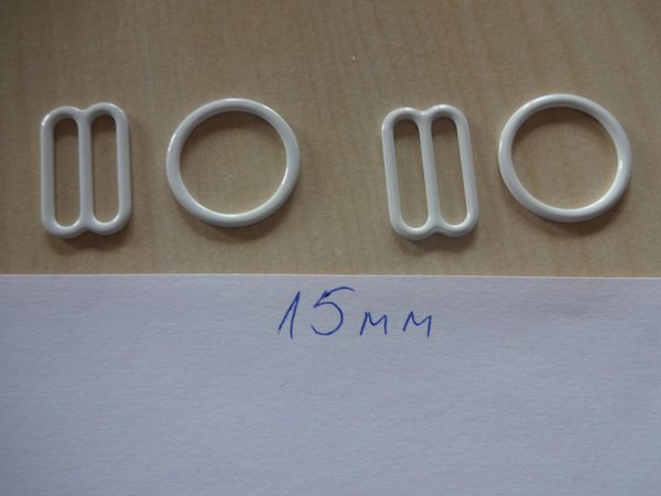 1 Set (2+2)BH Ringe und Schieber Versteller 15mm 5/8" Weiß Metall rings sliders
