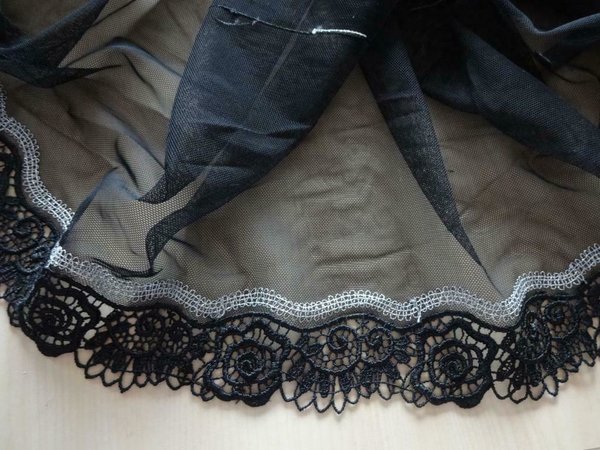 Nicht elastische bestickte Tüll Spitze ,Spitzenborte ,lace in schwarz silber 23cm breit