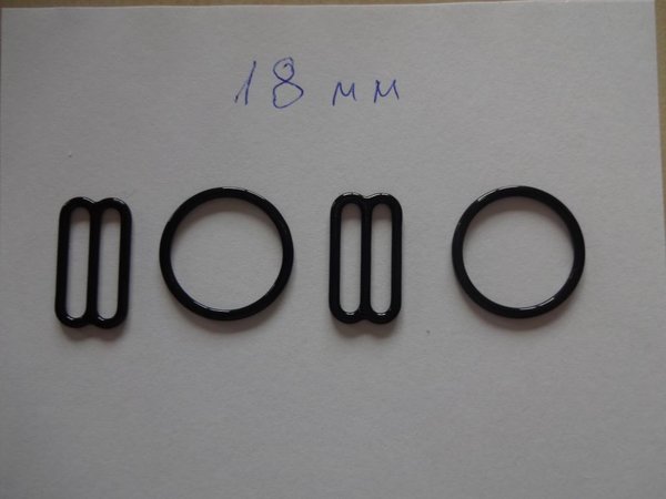 1 Set (2+2)BH Ringe und Schieber Versteller 18mm  Schwarz Metall rings sliders