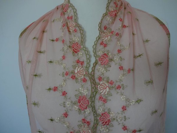 Nicht elastische bestickte Tüll Spitze in rosa mit Rosen Muster 23cm breit