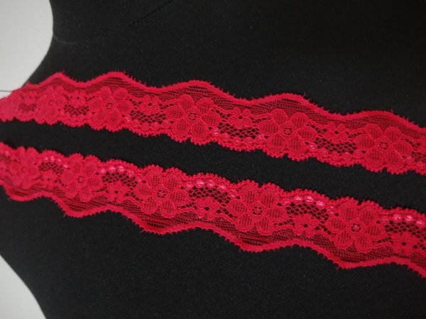 Französische elastische Spitzenborte,Spitze  in rot 2m x 3,5cm
